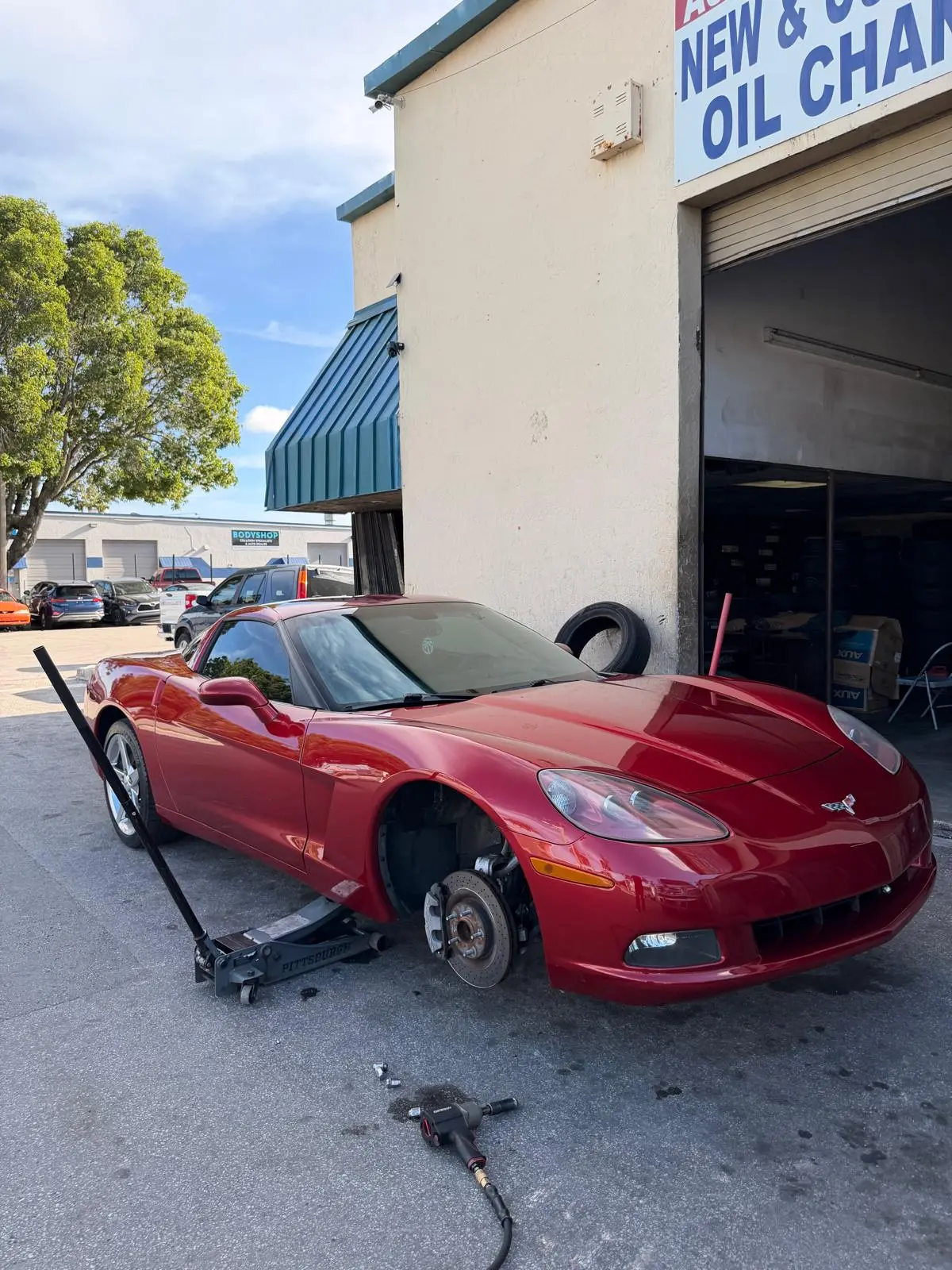 Corvette wheel-off at the service bays